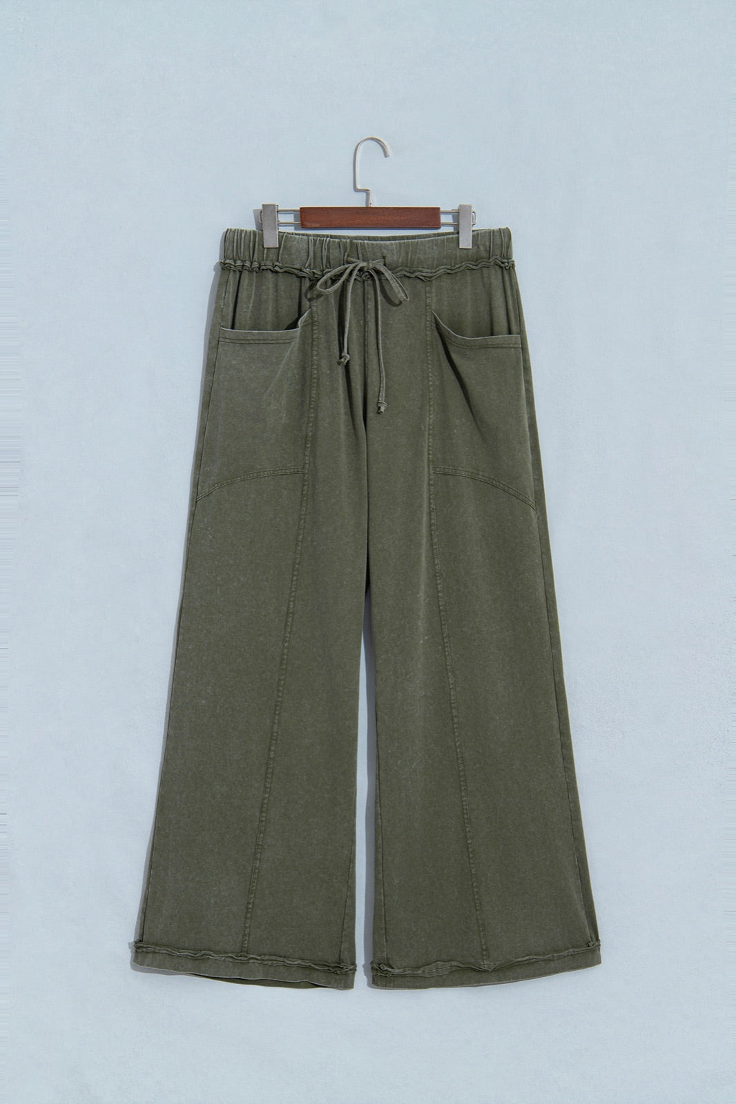 Mineral Wash Seam Detail Flare Leg Drawstring Pants — image 04