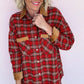 Red Plaid Color Block Collared Button Shacket — image 04