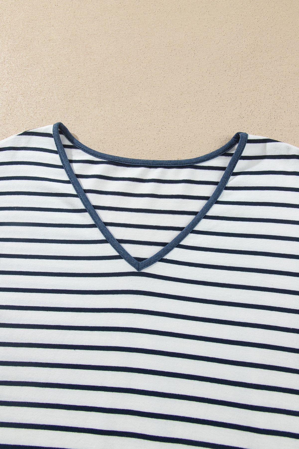 Stripe V-Neck Ruffle Contrast Sleeve Top + Drawstring Pants Set — image 04