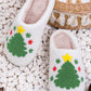 White Fuzzy Christmas Tree Pattern Home Slippers — image 04