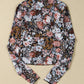 Brown Floral Long Sleeve High Neck Sheath Mesh Blouse — image 04