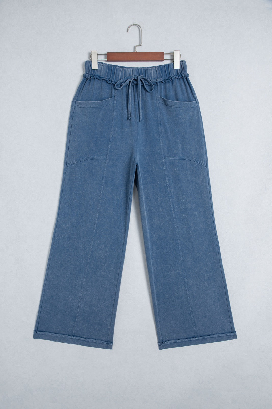Mineral Wash Seam Detail Flare Leg Drawstring Pants — image 04
