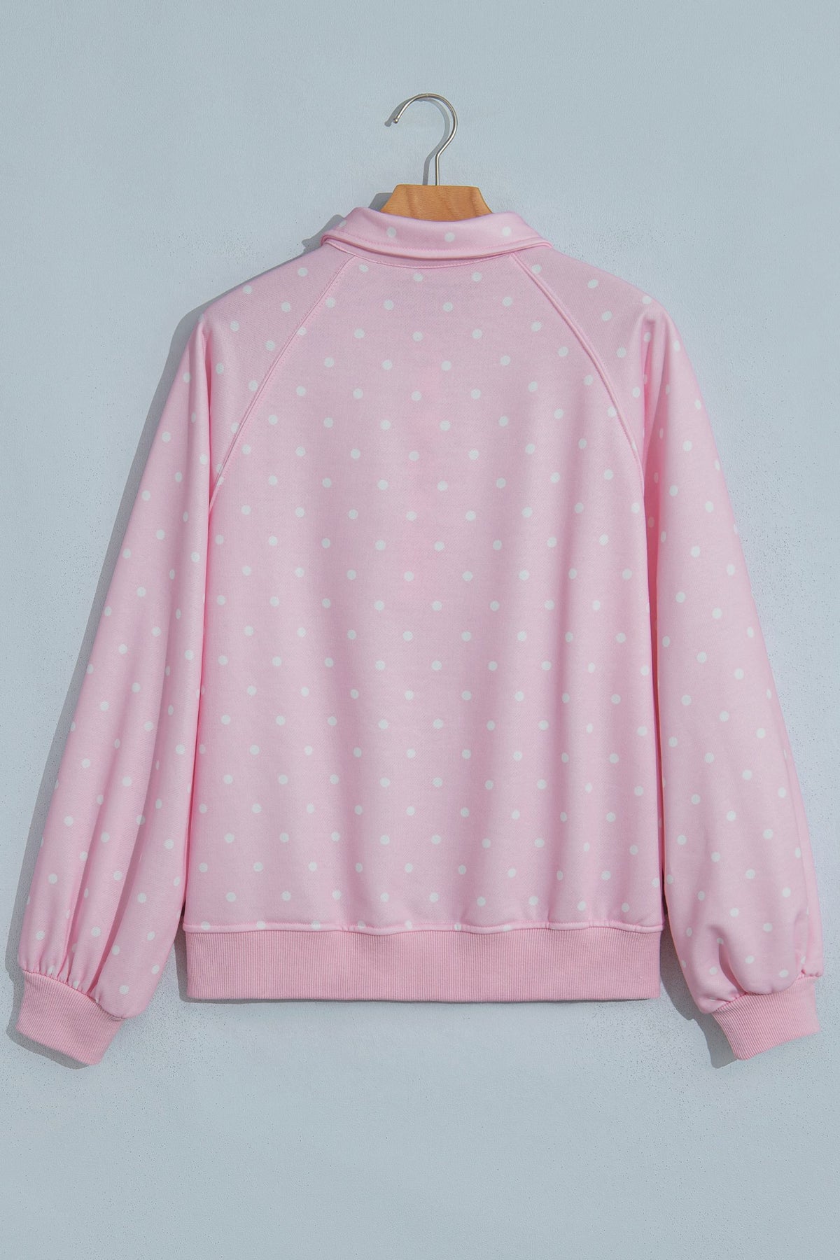 Pink Polka Dot Print Metal Button Collar Casual Pullover Sweatshirt — image 04