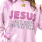 Pink JESUS SAVES Patchwork Stars Plaid Floral Letters Baggy Sweatshirt — image 04
