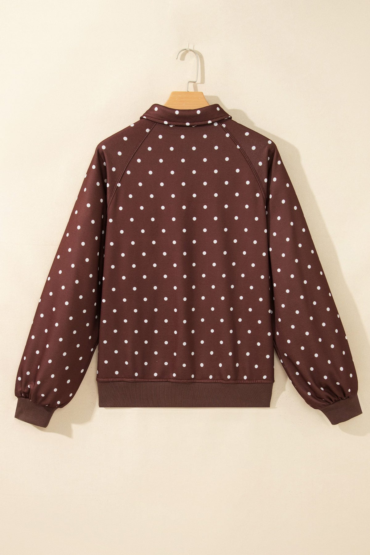 Brown Polka Dot Print Metal Button Collar Casual Pullover Sweatshirt — image 04