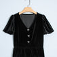 Black V Neck Bow Decorations Peplum Hem Shift Silhouette Short Sleeve Blouse — image 04