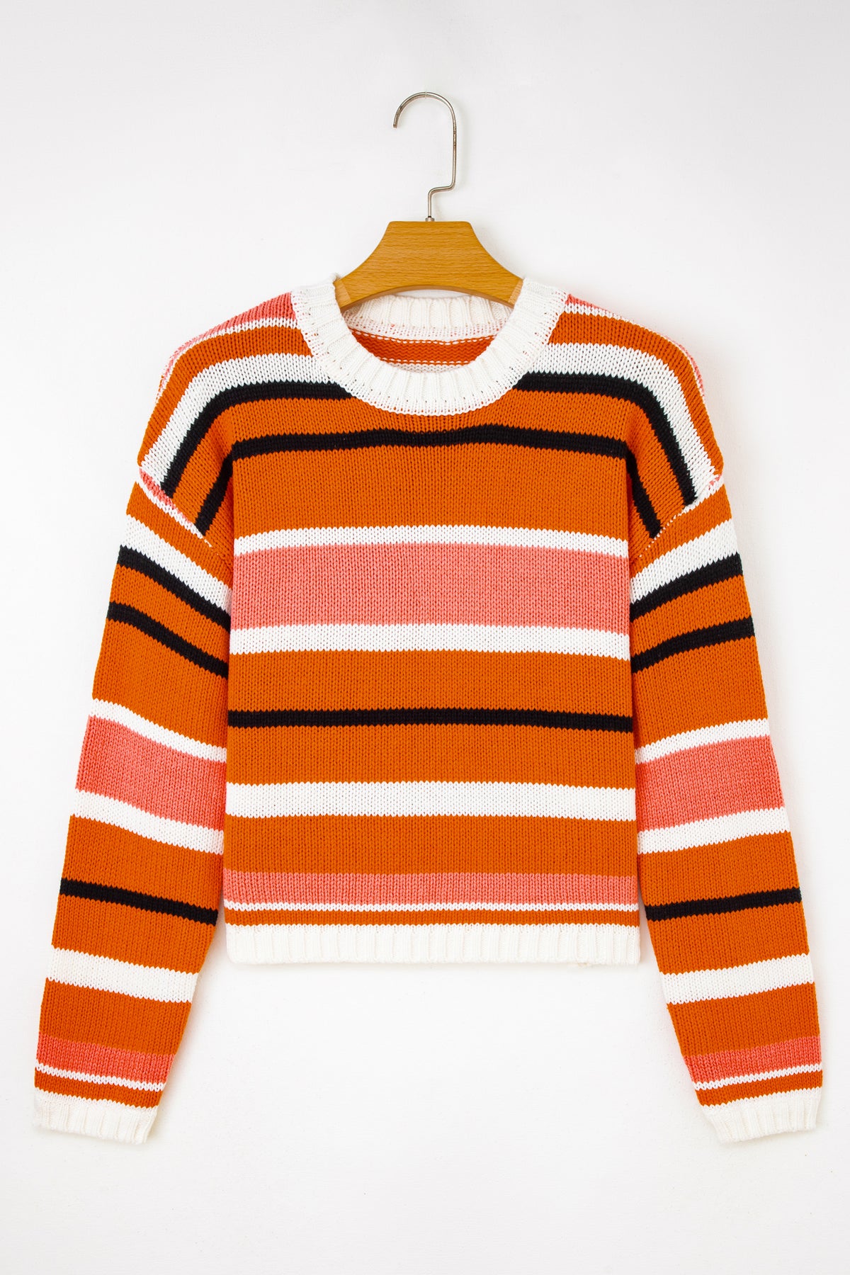 Orange Stripe Drop Shoulder Cropped Pullover Sweater — image 04
