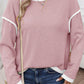 Light Pink Contrast Color Trim Knit Drop Shoulder Loose Top — image 04