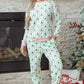 Green Bow Christmas Tree Print Contrast Striped Banding 2pcs Lounge Set — image 04