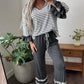 Stripe V-Neck Ruffle Contrast Sleeve Top + Drawstring Pants Set — image 04