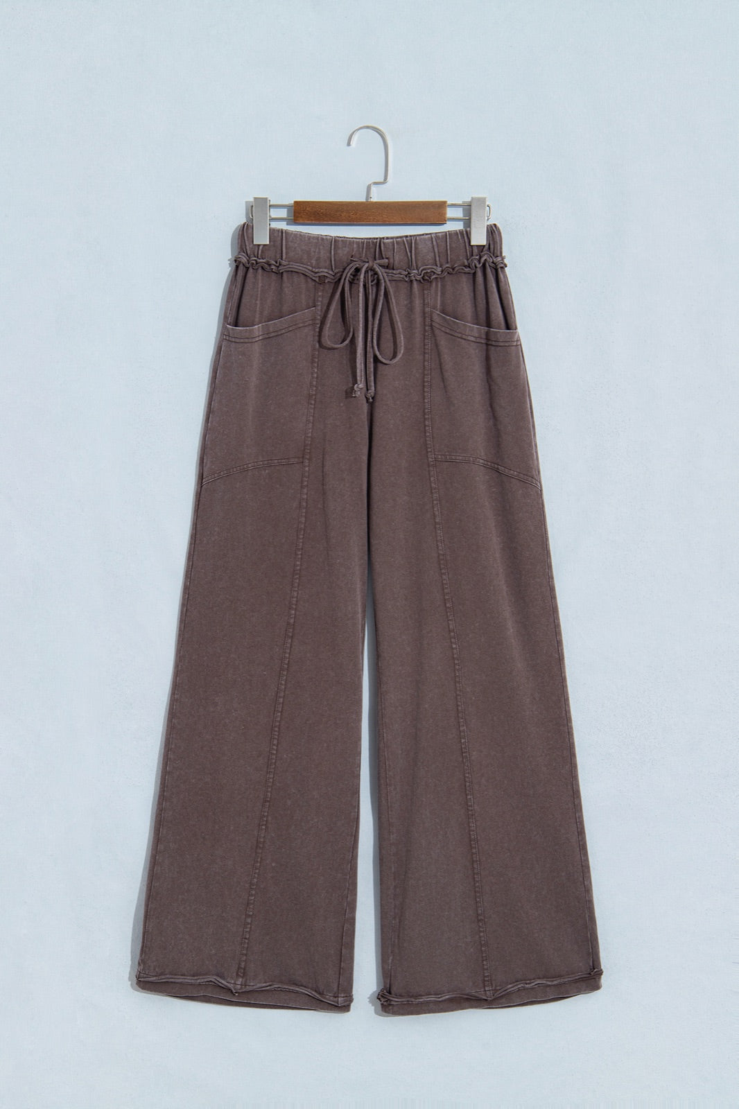 Mineral Wash Seam Detail Flare Leg Drawstring Pants — image 04