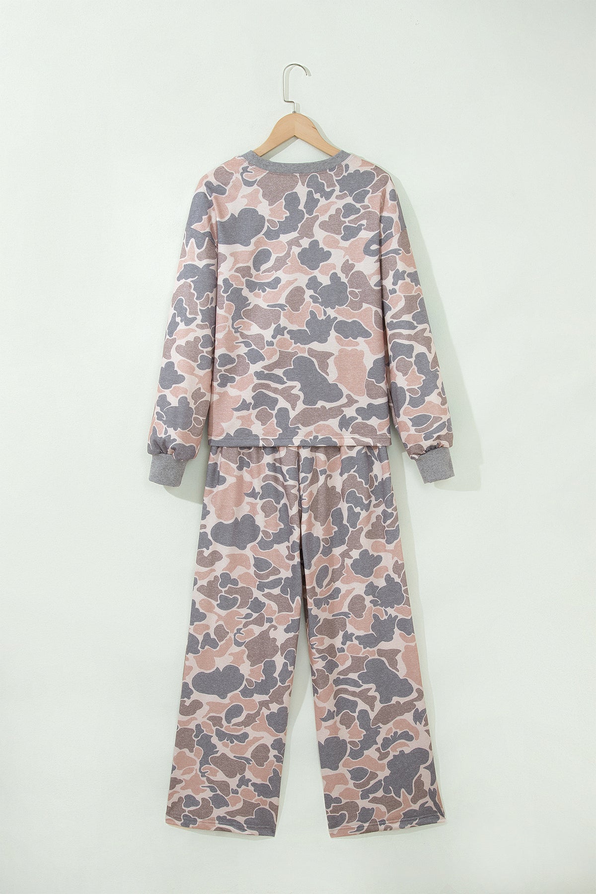 Multicolor Camouflage Print Long Sleeve Top Loose Two-Piece Pant Set — image 04