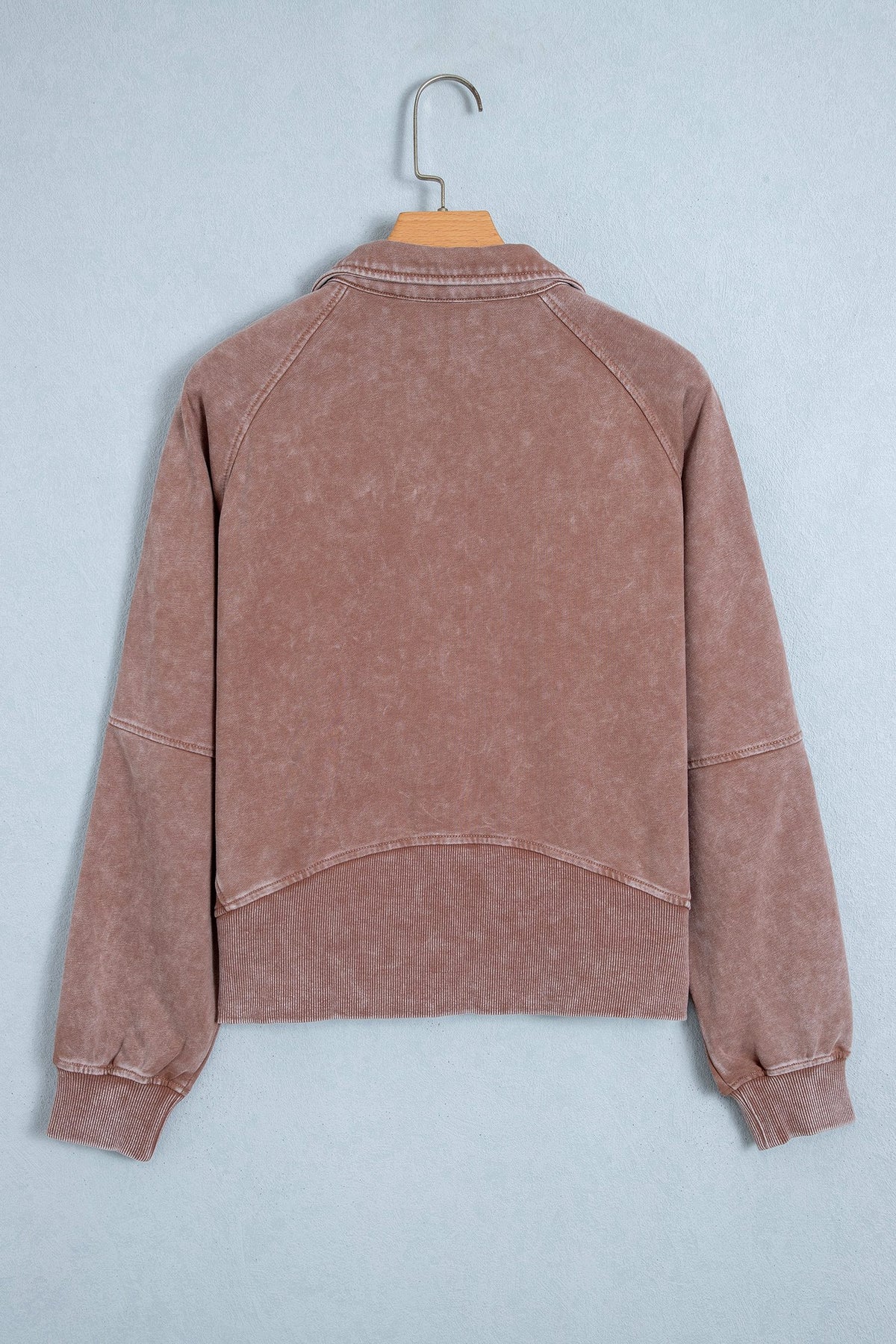 Chestnut Vintage Half-Zip Long Sleeve Ribbed Cuffs Hem Shift Silhouette Sweatshirt — image 04