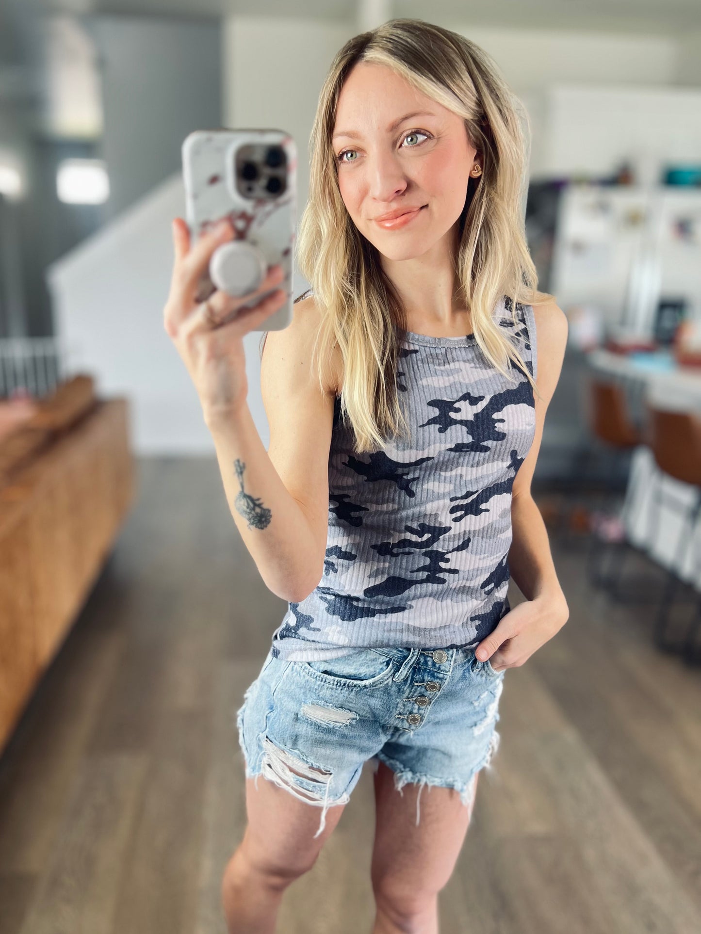 Gray Camo Ribbed Tank Top