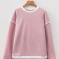 Light Pink Contrast Color Trim Knit Drop Shoulder Loose Top — image 05