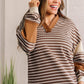 Brown Stripe Collar V Neck Color Block Pullover Top — image 05