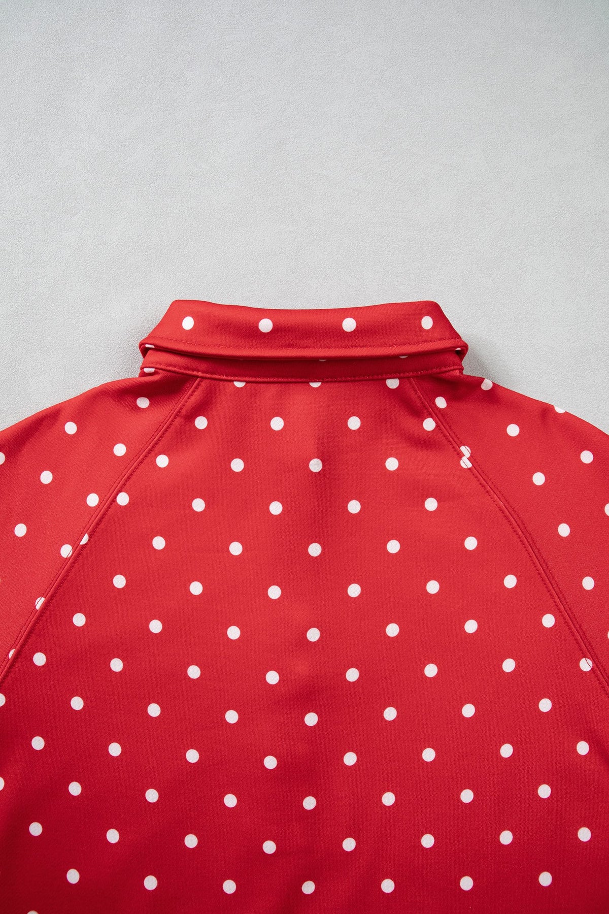 Red Polka Dot Print Metal Button Collar Casual Pullover Sweatshirt — image 05