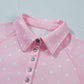 Pink Polka Dot Print Metal Button Collar Casual Pullover Sweatshirt — image 05