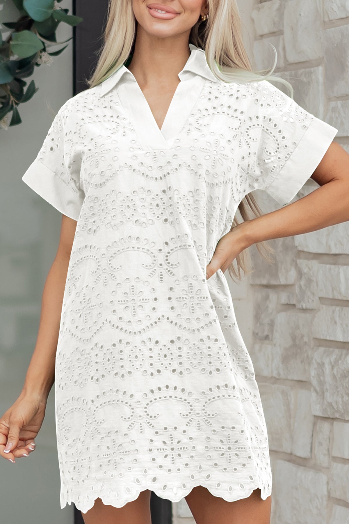 Black Solid Color Eyelet Embroidered T Shirt Mini Dress — image 05