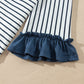Stripe V-Neck Ruffle Contrast Sleeve Top + Drawstring Pants Set — image 05