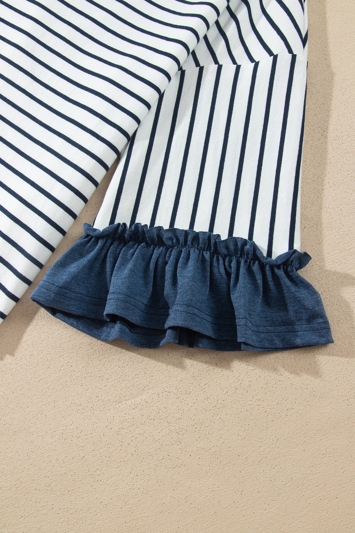 Stripe V-Neck Ruffle Contrast Sleeve Top + Drawstring Pants Set — image 05