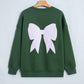 Blackish Green Striped Bow Graphic Oversized Sweatshirt — image 05