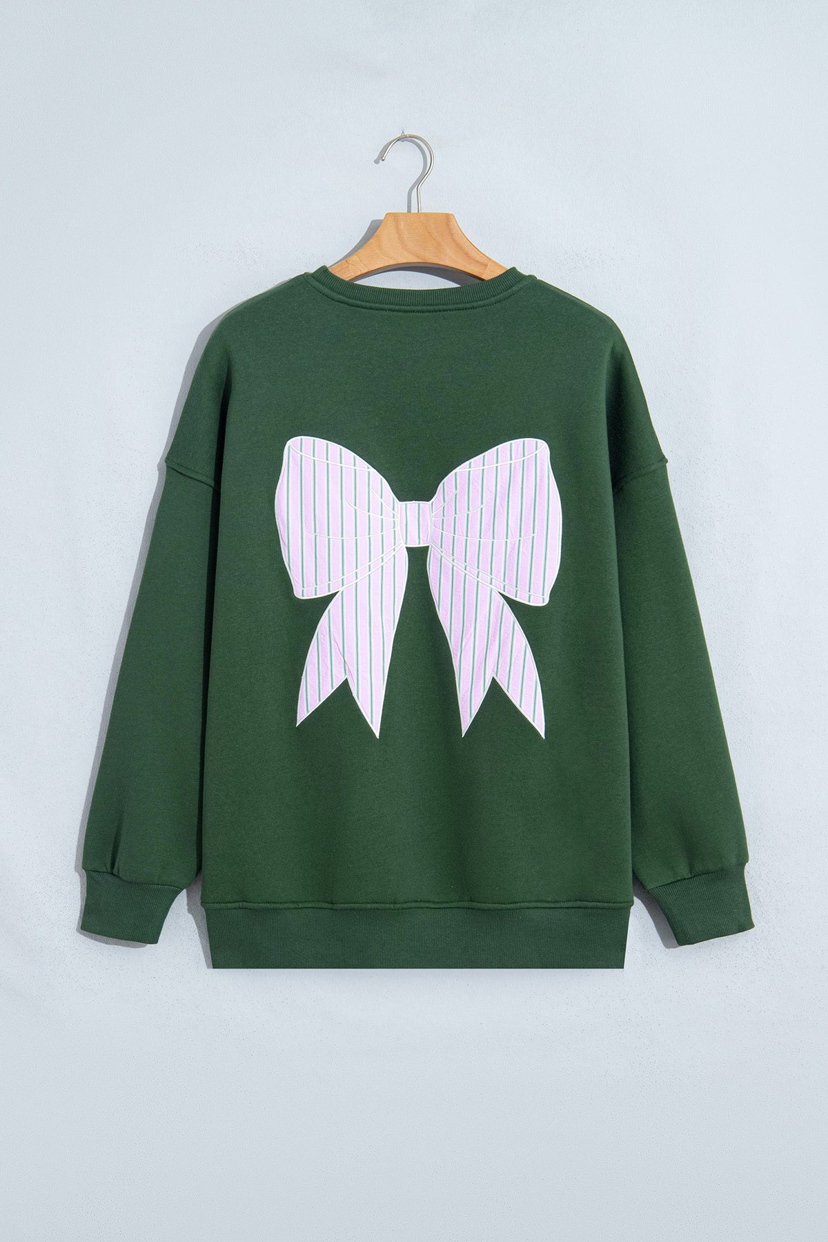 Blackish Green Striped Bow Graphic Oversized Sweatshirt — image 05