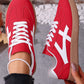 Racing Red Faux Suede Contrast Patchwork Detail Lace Up Flat Sneakers — image 05