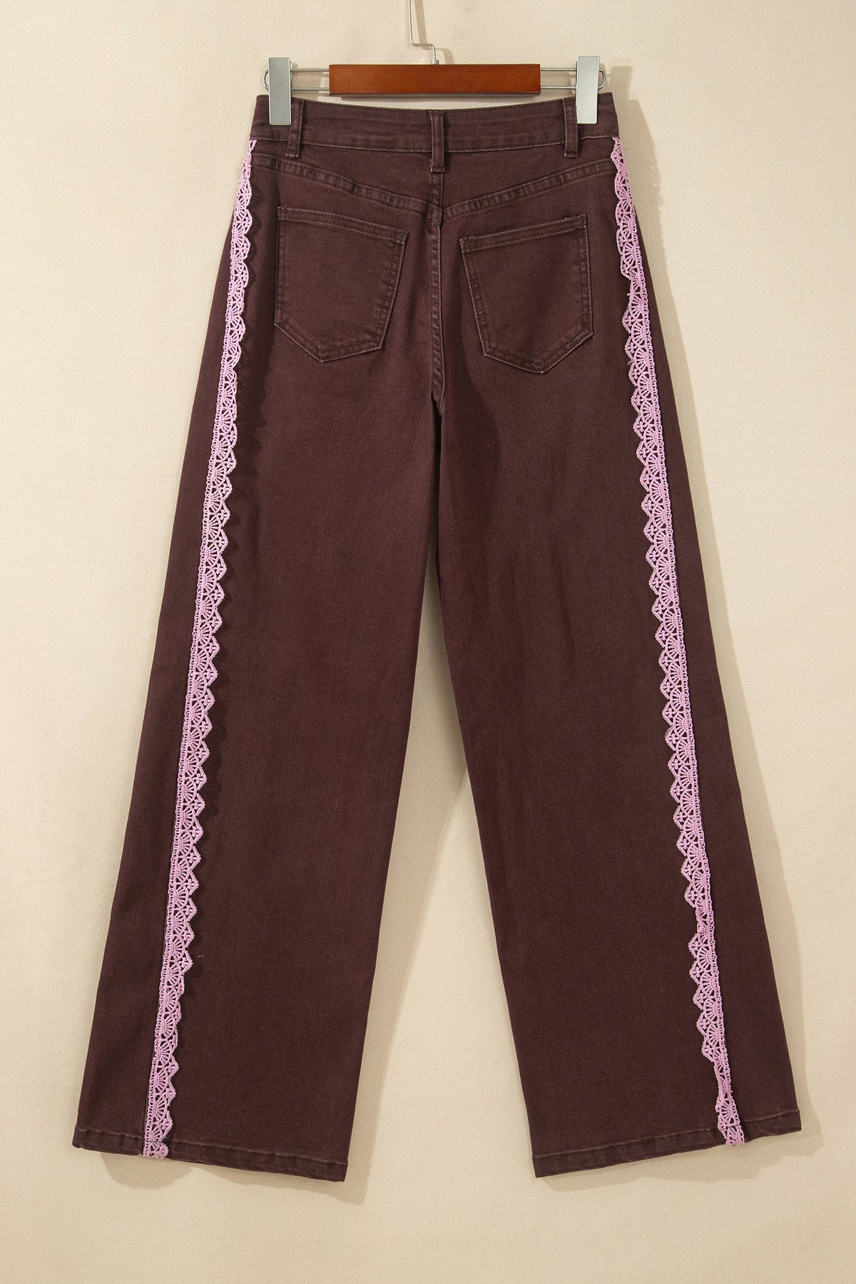 Coffee Lace Trim Casual Full-Length Regular Fit Jeans — image 05