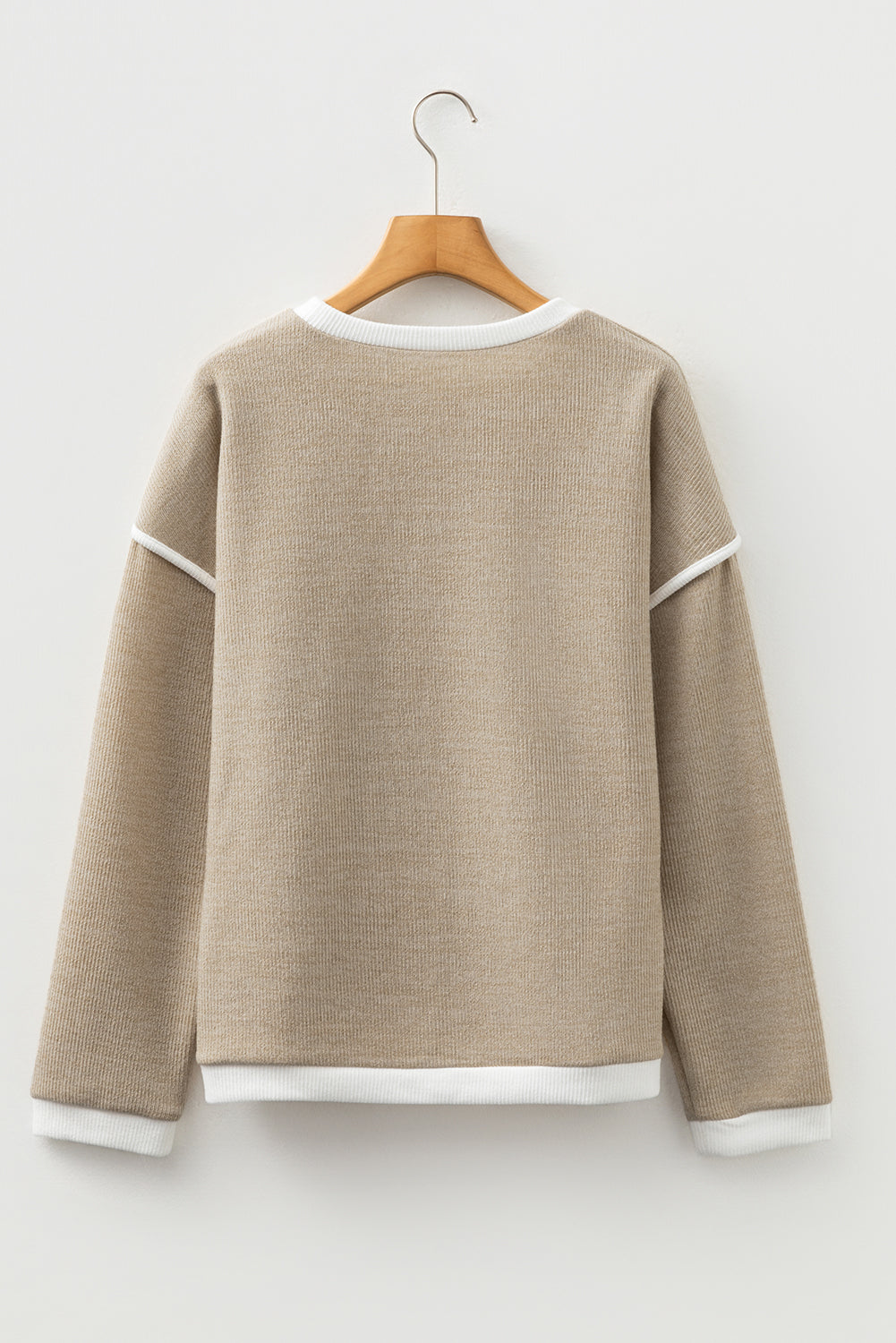 Light Pink Contrast Color Trim Knit Drop Shoulder Loose Top — image 05