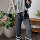 Stripe V-Neck Ruffle Contrast Sleeve Top + Drawstring Pants Set — image 05