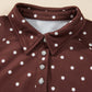 Brown Polka Dot Print Metal Button Collar Casual Pullover Sweatshirt — image 05