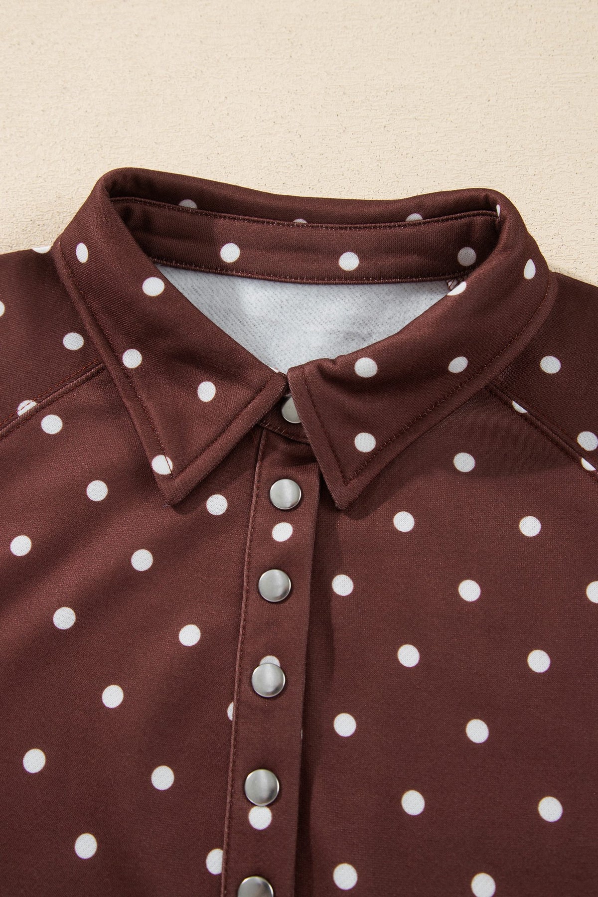 Brown Polka Dot Print Metal Button Collar Casual Pullover Sweatshirt — image 05