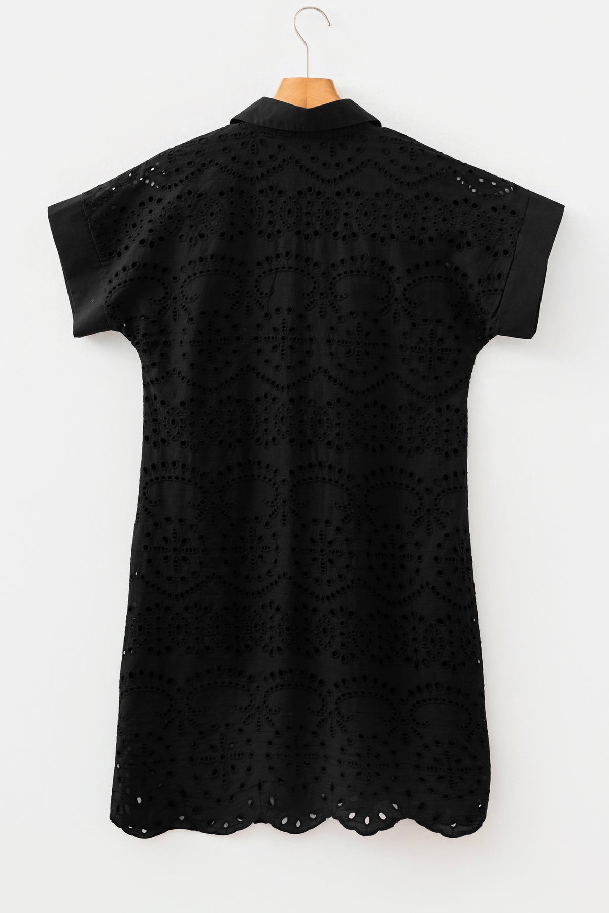 Black Solid Color Eyelet Embroidered T Shirt Mini Dress — image 05