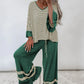 Stripe V-Neck Ruffle Contrast Sleeve Top + Drawstring Pants Set — image 05