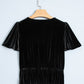 Black V Neck Bow Decorations Peplum Hem Shift Silhouette Short Sleeve Blouse — image 05