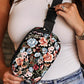 Black Floral Print Zipper Wide Strap Sling Bag — image 05