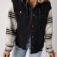Black Plaid Sleeve Frayed Hem Hooded Denim Jacket — image 05