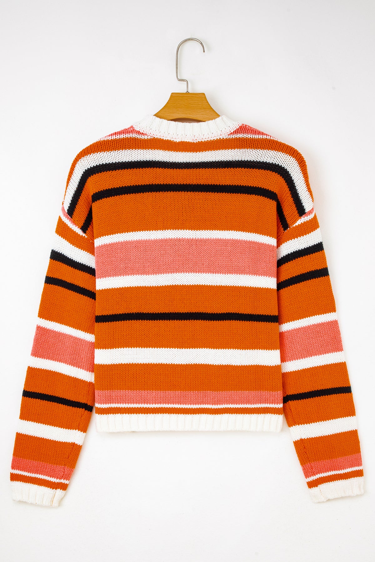 Orange Stripe Drop Shoulder Cropped Pullover Sweater — image 05