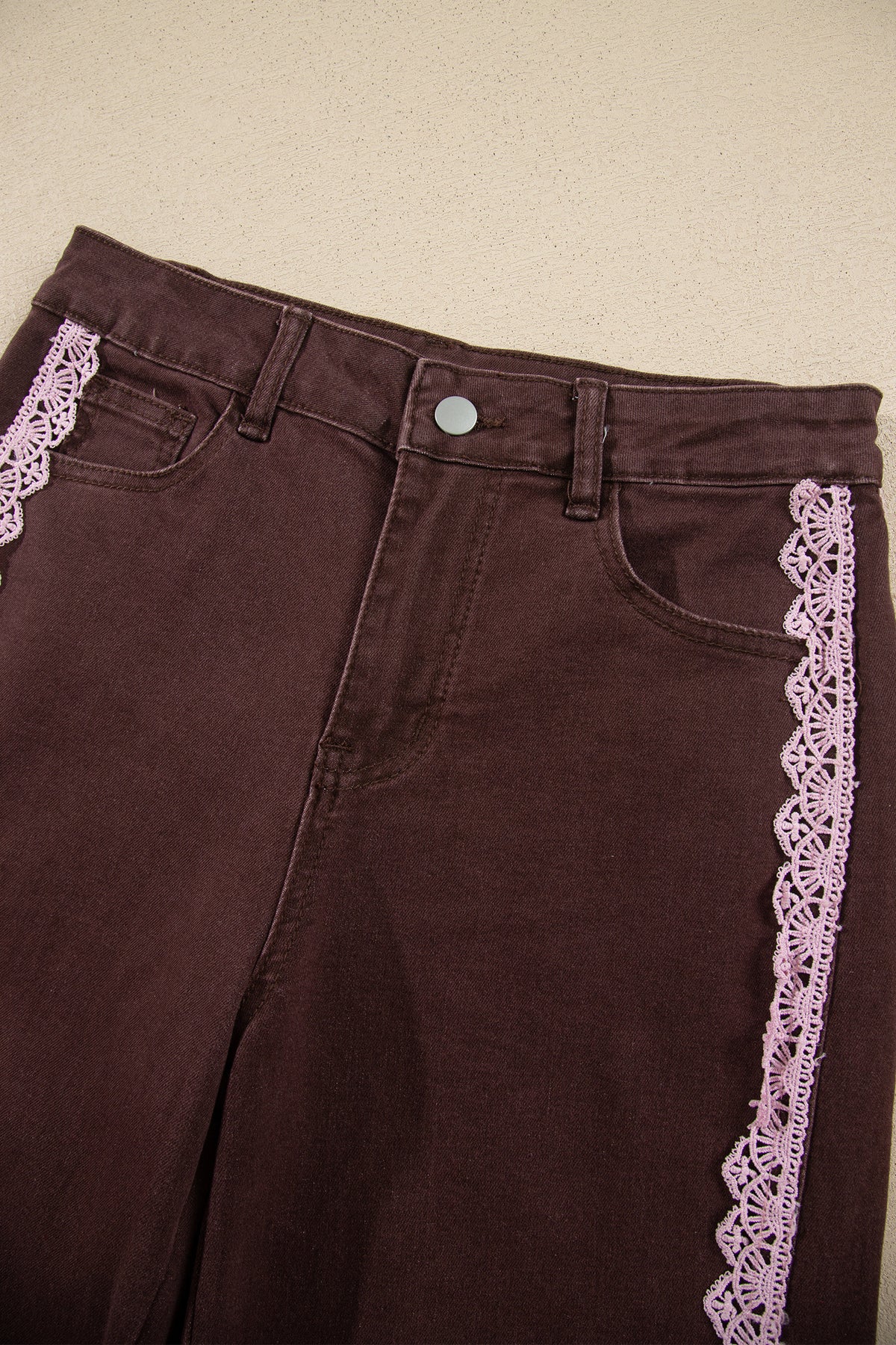 Coffee Lace Trim Casual Full-Length Regular Fit Jeans — image 06