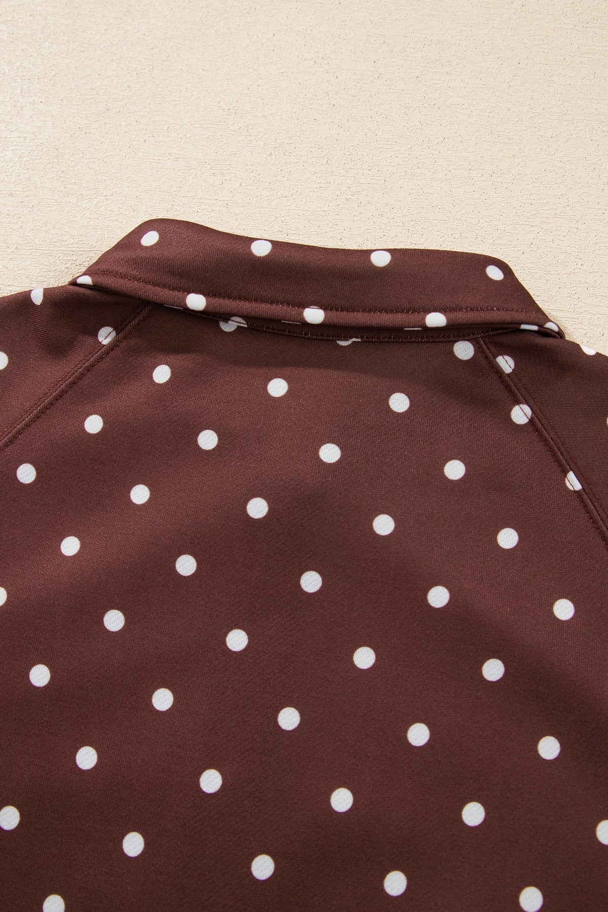 Brown Polka Dot Print Metal Button Collar Casual Pullover Sweatshirt — image 06