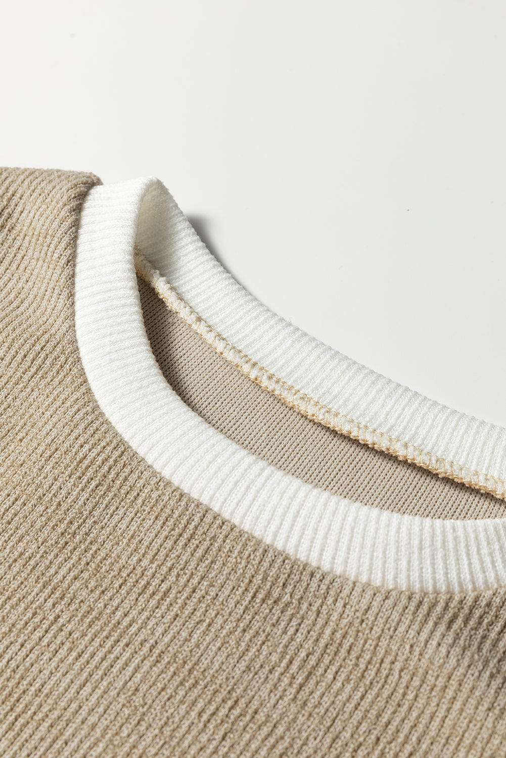 Light Pink Contrast Color Trim Knit Drop Shoulder Loose Top — image 06