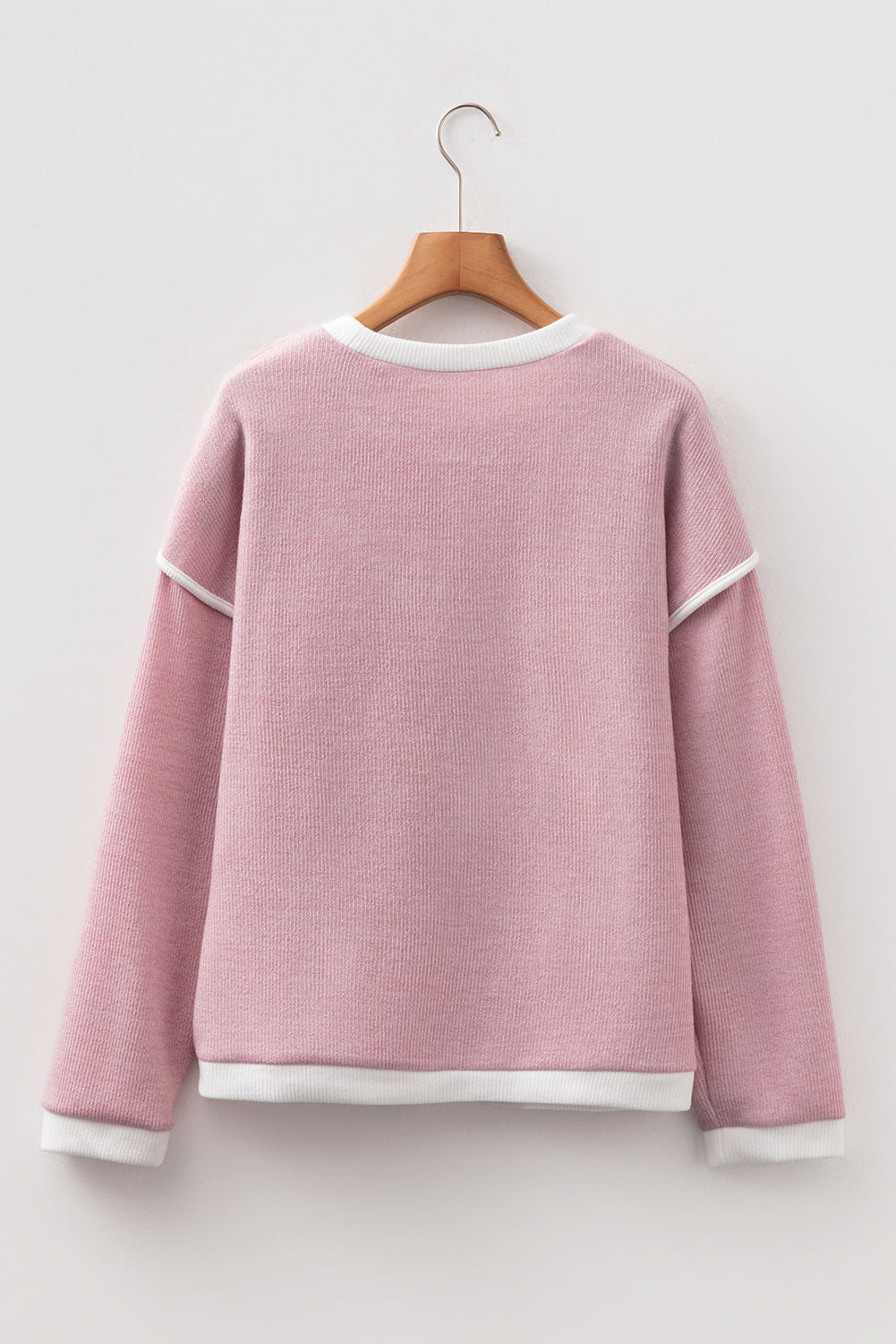 Light Pink Contrast Color Trim Knit Drop Shoulder Loose Top — image 06