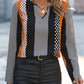 Orange Geo Print Colorblock Notched V Neck Blouse — image 06