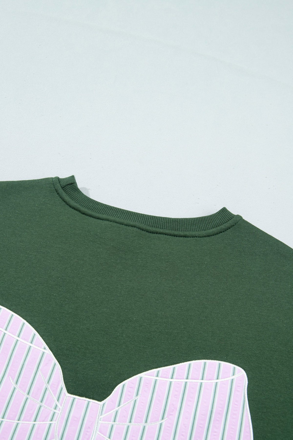 Blackish Green Striped Bow Graphic Oversized Sweatshirt — image 06