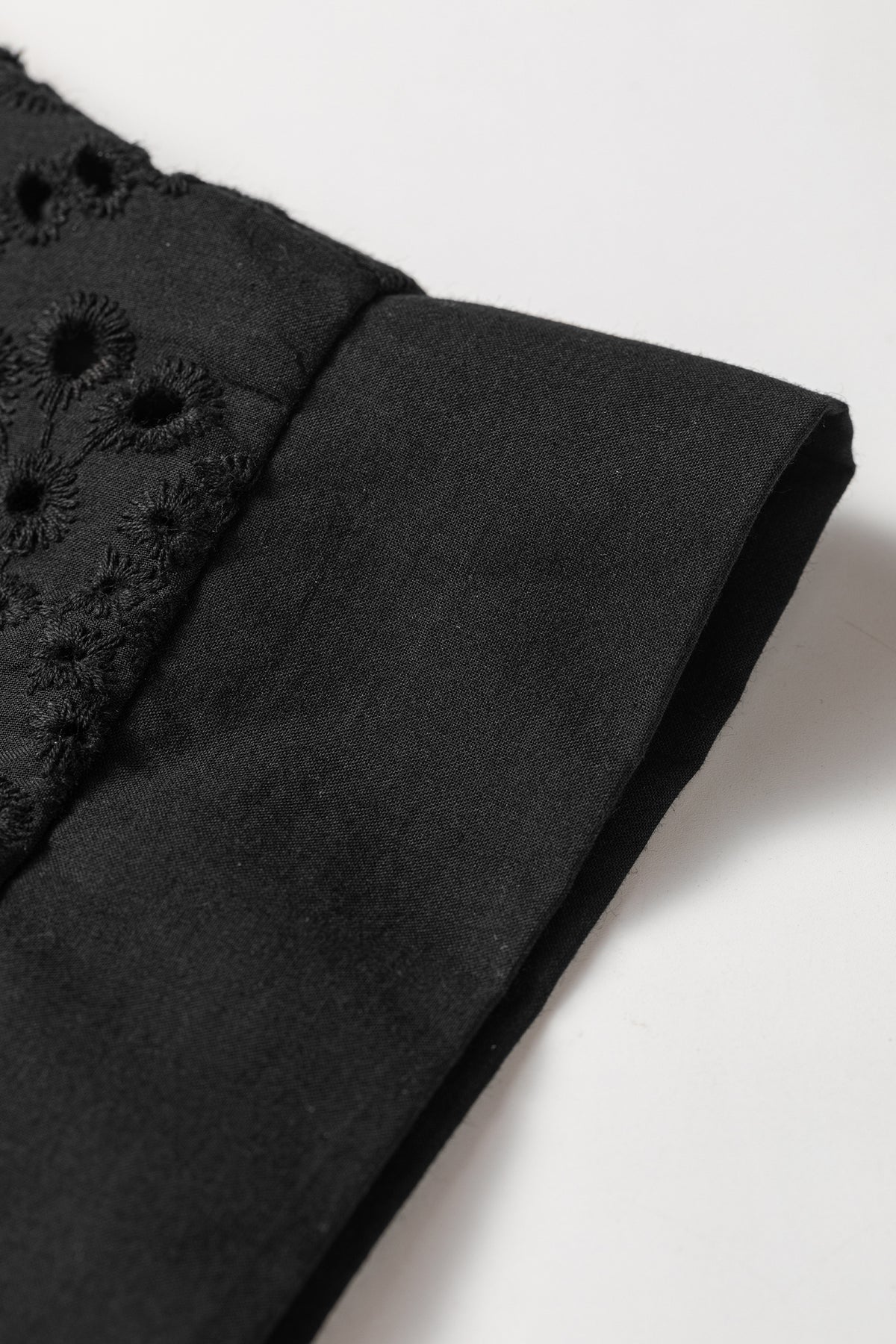 Black Solid Color Eyelet Embroidered T Shirt Mini Dress — image 06