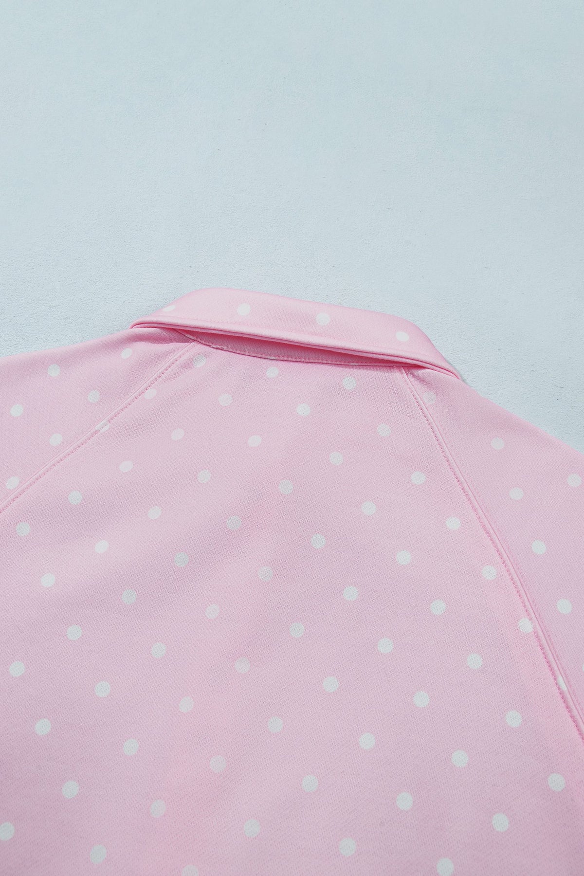 Pink Polka Dot Print Metal Button Collar Casual Pullover Sweatshirt — image 06