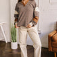 Brown Stripe Collar V Neck Color Block Pullover Top — image 06