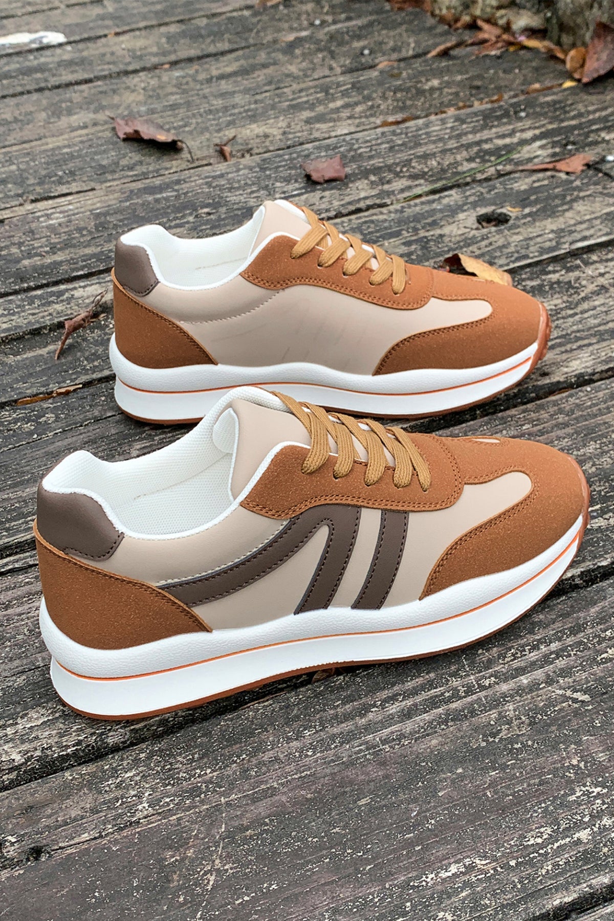 Brown Varsity Color Block Patchwork Lace-up PU Leather Sneakers — image 06
