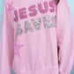 Pink JESUS SAVES Patchwork Stars Plaid Floral Letters Baggy Sweatshirt — image 07